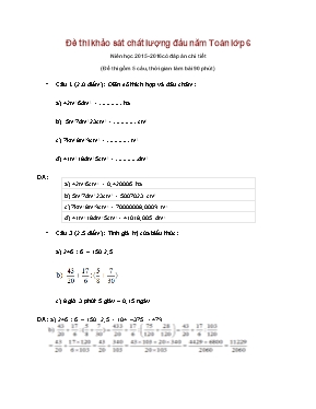 Đề thi khảo sát chất lượng đầu năm Toán lớp 6 Niên học 2015 - 2016